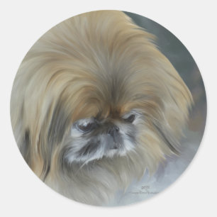 Sticker Rond Pekingese pensif