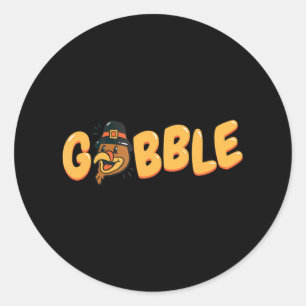 Sticker Rond Pèlerin Gobble Turquie Drôle Thanksgiving Turquie