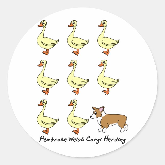 Sticker Rond Pembroke Welsh Corgi Herding Ducks (Devant)