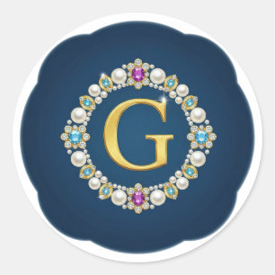Sticker Rond Pendentif lettre G en or orné de perles