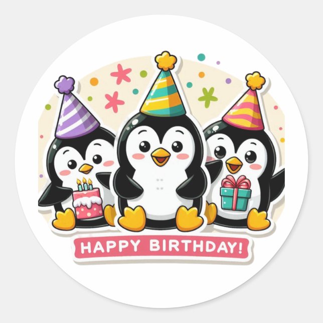 Sticker Rond Penguin Anniversaire Bash (Devant)