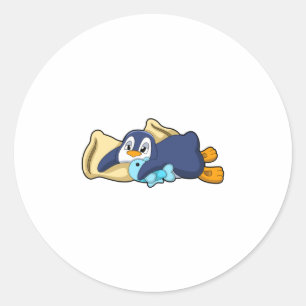 Sticker Rond Penguin au coucher avec Coussin