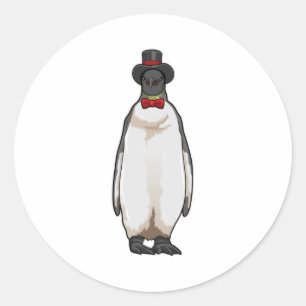 Sticker Rond Penguin comme Gentleman avec Casquette