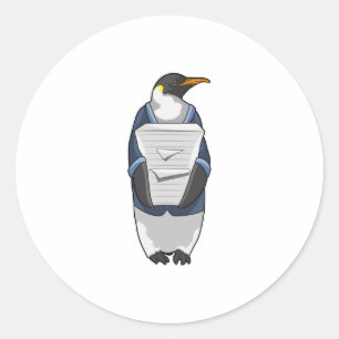 Sticker Rond Penguin comme secrétaire avec pile de papier