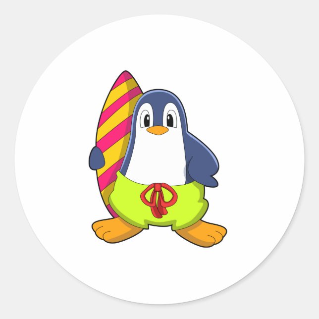 Sticker Rond Penguin comme surfer avec Surfer (Devant)