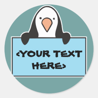 STICKER ROND PENGUIN CUIT AVEC SIGNE PERSONNALISÉ,<YOUR TEXT HE