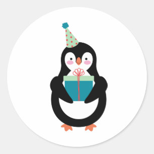 Sticker Rond Penguin d'anniversaire