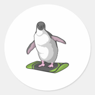 Sticker Rond Penguin en Snowboardeur avec Snowboard
