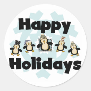 Sticker Rond Penguin Happy Holidays Tshirts et cadeaux