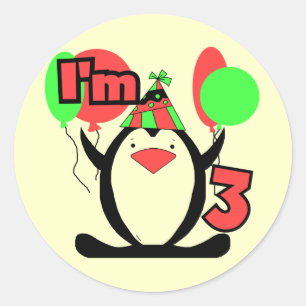 Sticker Rond Penguin I'm 3 Anniversaire Tshirts et cadeaux