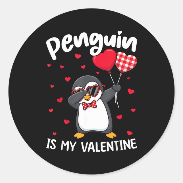 Sticker Rond Penguin Is My Valentine Funny Bird V Day Cute Anim (Devant)