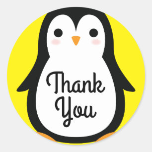 Sticker Rond Penguin mignon hiver 1er anniversaire Merci