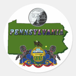 Sticker Rond Pennsylvanie Carte, trimestre, drapeau et texte de