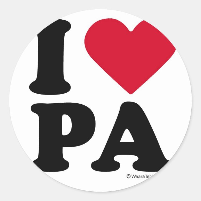 STICKER ROND PENNSYLVANIE - "I LOVE PA" "I LOVE PENNSYLVANIA" (Devant)