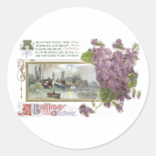Sticker Rond Pensées et anniversaire serein de cru de vignette