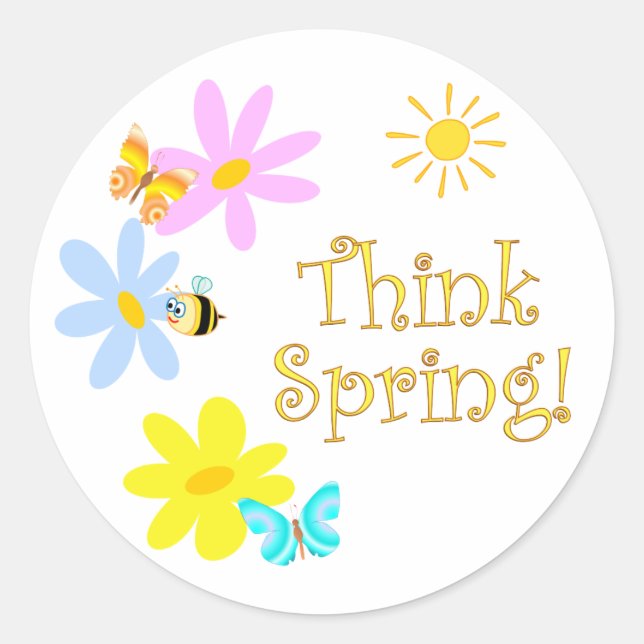 Sticker Rond Pensez au printemps (Devant)