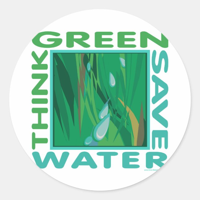 Sticker Rond Pensez Vert, économisez de l'eau (Devant)
