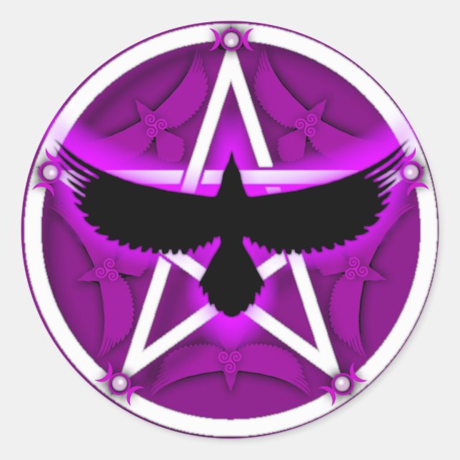 Sticker Rond Pentacle de corbeau - pourpre (Devant)