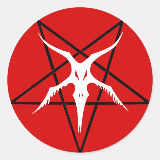Sticker Rond Pentagramme Baphomet simplifié - Rouge (Devant)