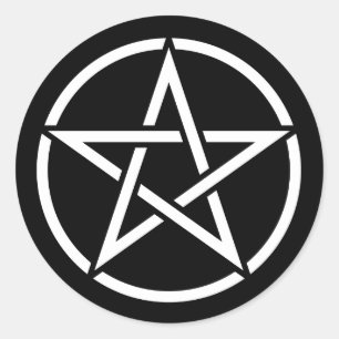 Sticker Rond Pentagramme blanc sur noir
