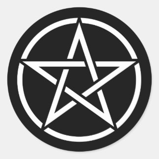 Sticker Rond Pentagramme blanc sur noir
