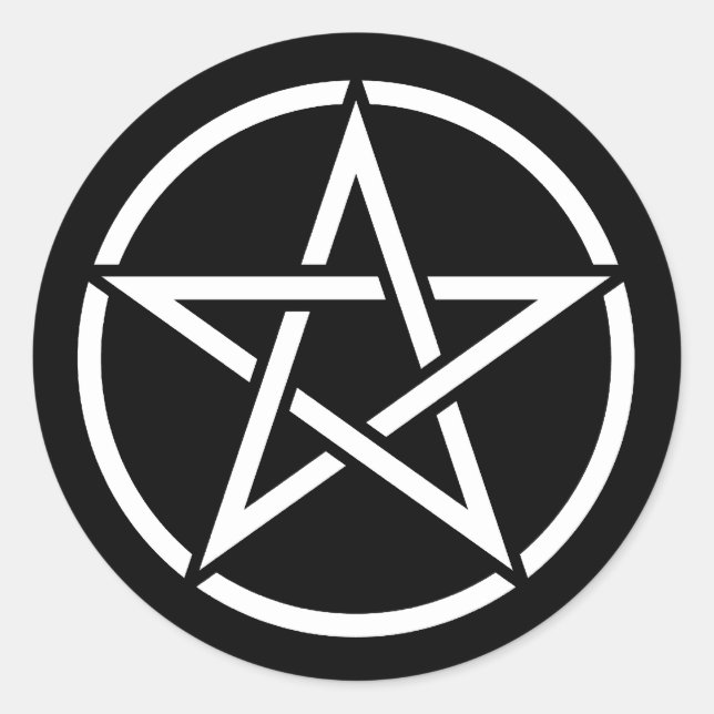 Sticker Rond Pentagramme blanc sur noir (Devant)