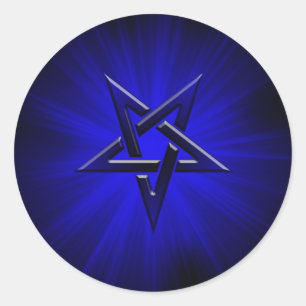 Sticker Rond Pentagramme bleu inversé