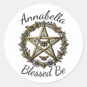 Sticker Rond Pentagramme et papillon de nuit Art magique Nom pe