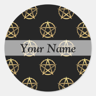 Sticker Rond Pentagramme noir et or