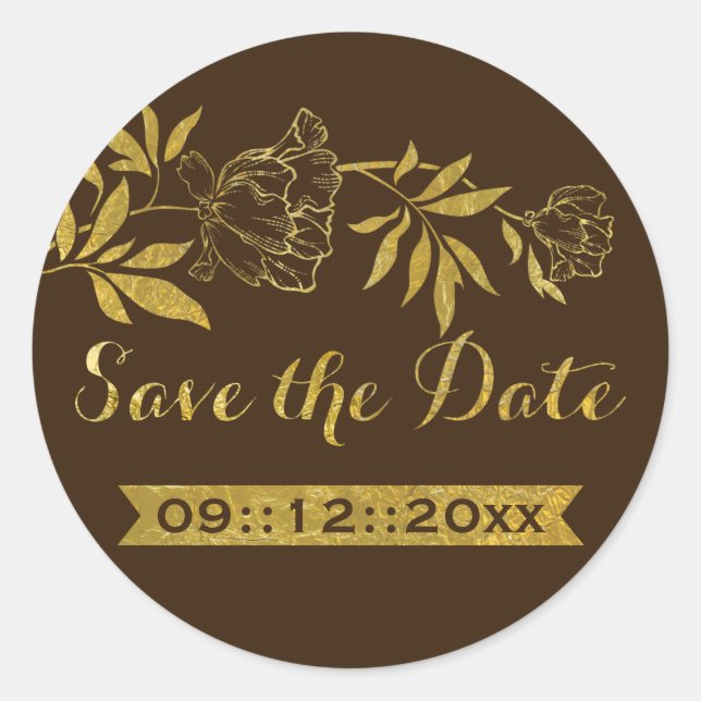 Sticker Rond Peonies en feuille d'or mariage floral Enregistrer (Devant)