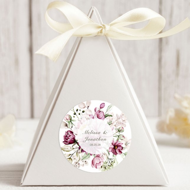 Sticker Rond Peonies rose Bourgogne Mariage floral (Créateur téléchargé)