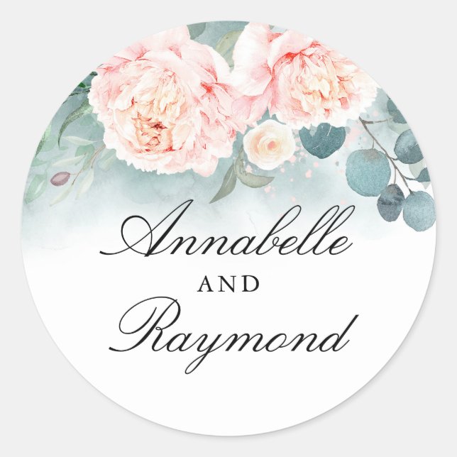 Sticker Rond Peonies roses Elégante Aquarelle Bouquet vert (Devant)