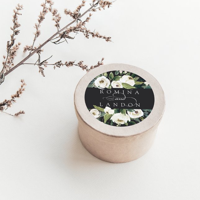 Sticker Rond Peony blanc | Mariage floral personnalisé (Créateur téléchargé)