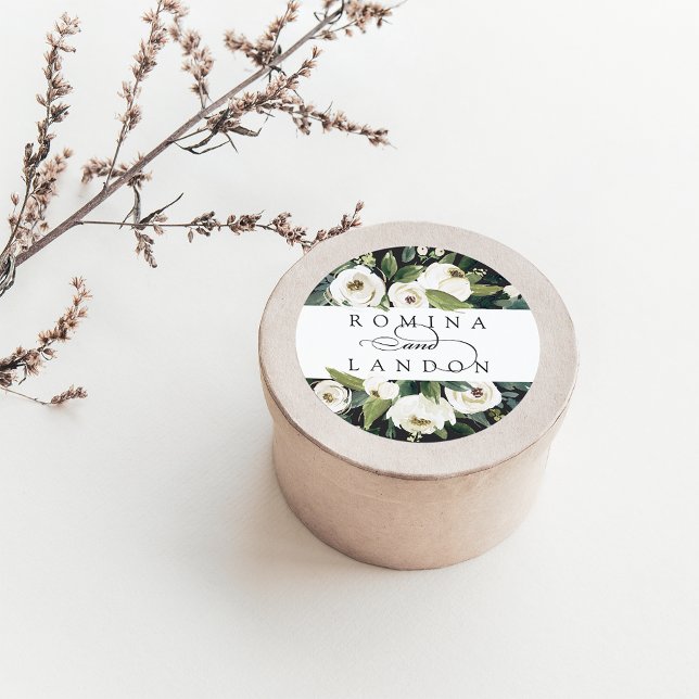 Sticker Rond Peony blanc | Mariage floral personnalisé (Créateur téléchargé)
