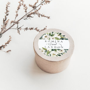 Sticker Rond Peony blanc   Mariage floral personnalisé