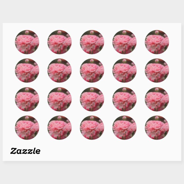 Sticker Rond Peony Rose Ranunculus Closeup (Feuille)