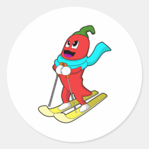 Sticker Rond Pepper en Skier avec Ski
