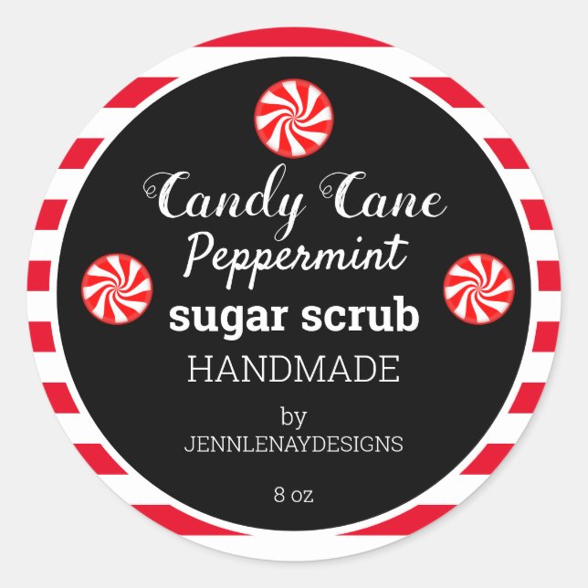 Sticker Rond Peppermenthe sucre Scrub artisanal moderne rayé (Devant)