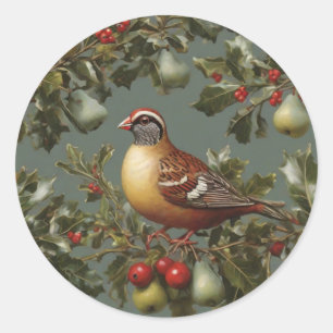 Sticker Rond Perdrix dans un poirier