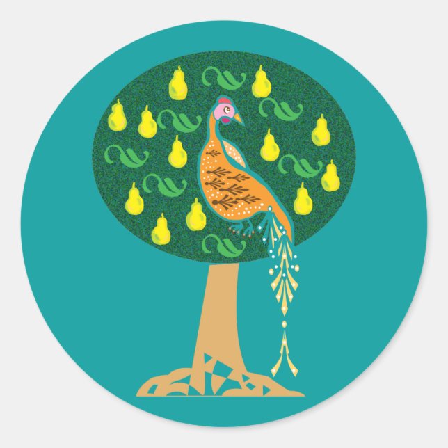Sticker Rond Perdrix dans une cocotte de Noël (Devant)