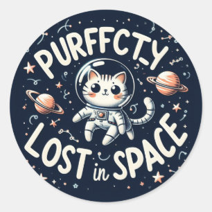 Sticker Rond Perdu pure dans l'espace Chat Cute Astronaut Kitty