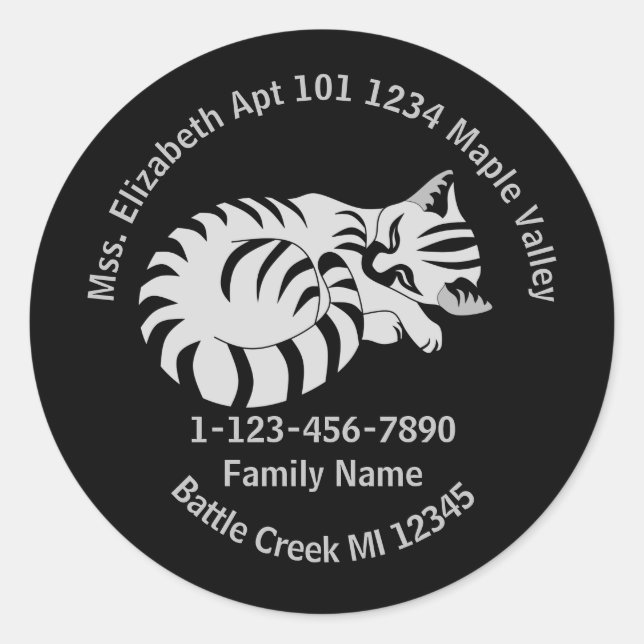 Sticker Rond Perdu White Tiger Kitten Family Adresse (Devant)