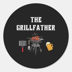 Sticker Rond Père du grill Grill drôle Viande BBQ Papa Grand-pè