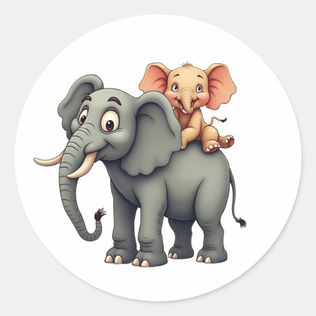 Sticker Rond Père éléphant et son bébé (Devant)