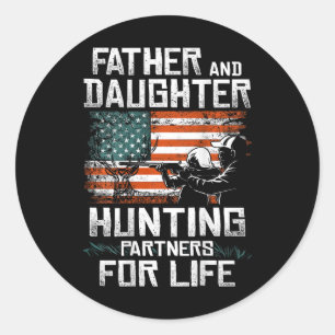 Sticker Rond Père Fille Partenaires De Chasse Drapeau Américain
