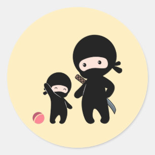 Sticker Rond Père Ninja et enfant sur Jaune