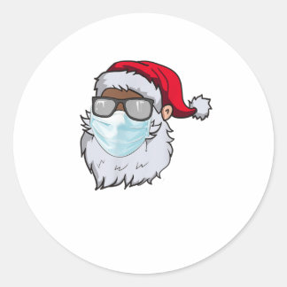 Sticker Rond père Noël 2020 Avec Masque Visage Black African