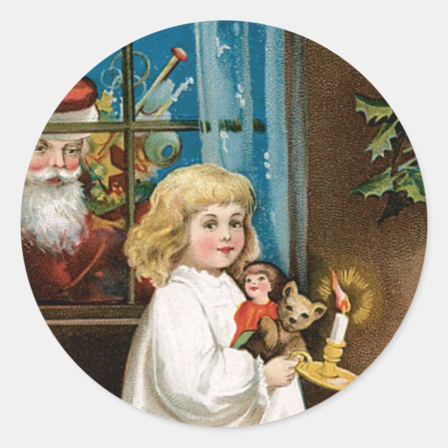 Sticker Rond Père Noël à la fenêtre (Devant)