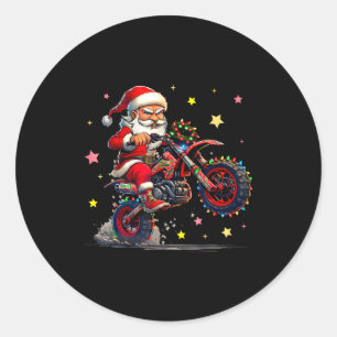 Sticker Rond Père Noël à moto cross Noël lumières Motocross