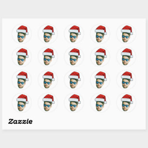 Sticker Rond Père Noël à visage personnalisé Chapeau Photo Noël